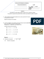 Ficha de Avaliação - Inequações- Nºs Reais-Sistemas de Equaçõs-Funções - Gráficos- Proporcionalidade Inversa  Jan 09