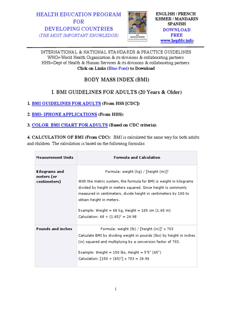 BMI Formulas | PDF | Pound (Mass) | Body Mass Index