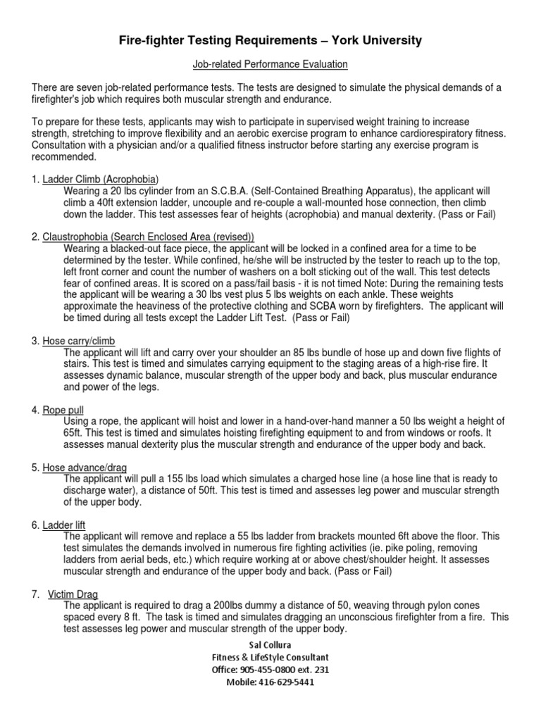 Firefighter Candidate Physical Ability Test Requirements and Procedures