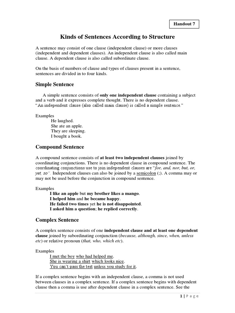 4. Kinds of Sentences According to Structure - Handout 7 | Syntax