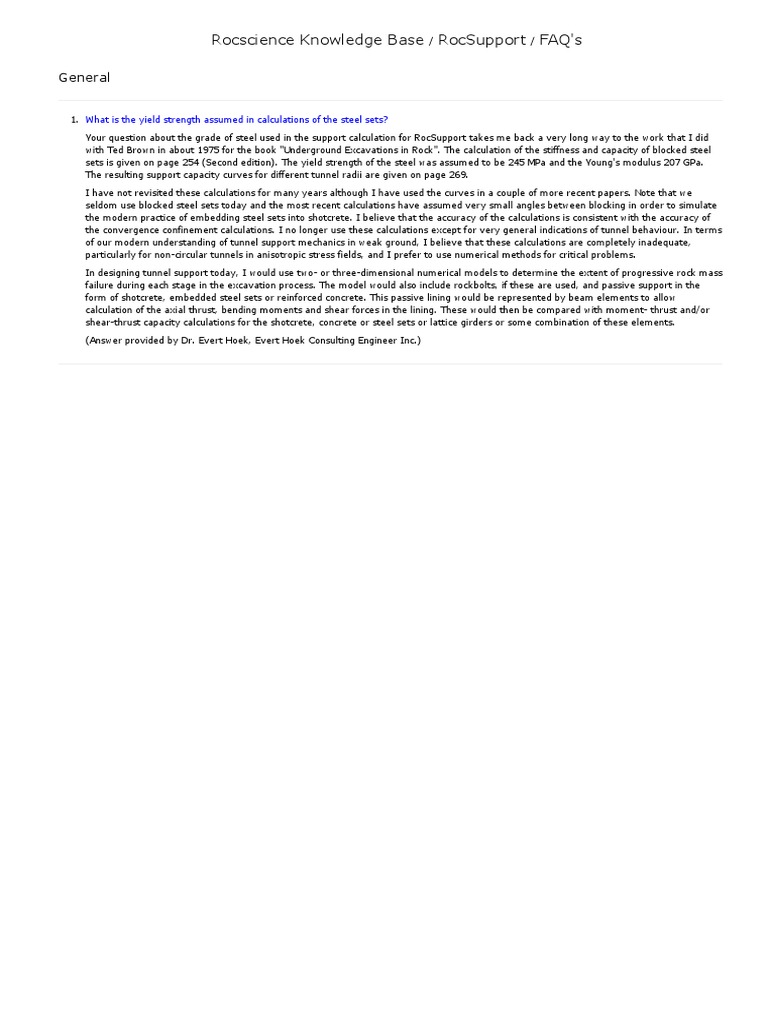 Rocscience Knowledge Base Rocsupport Faq'S: General | PDF