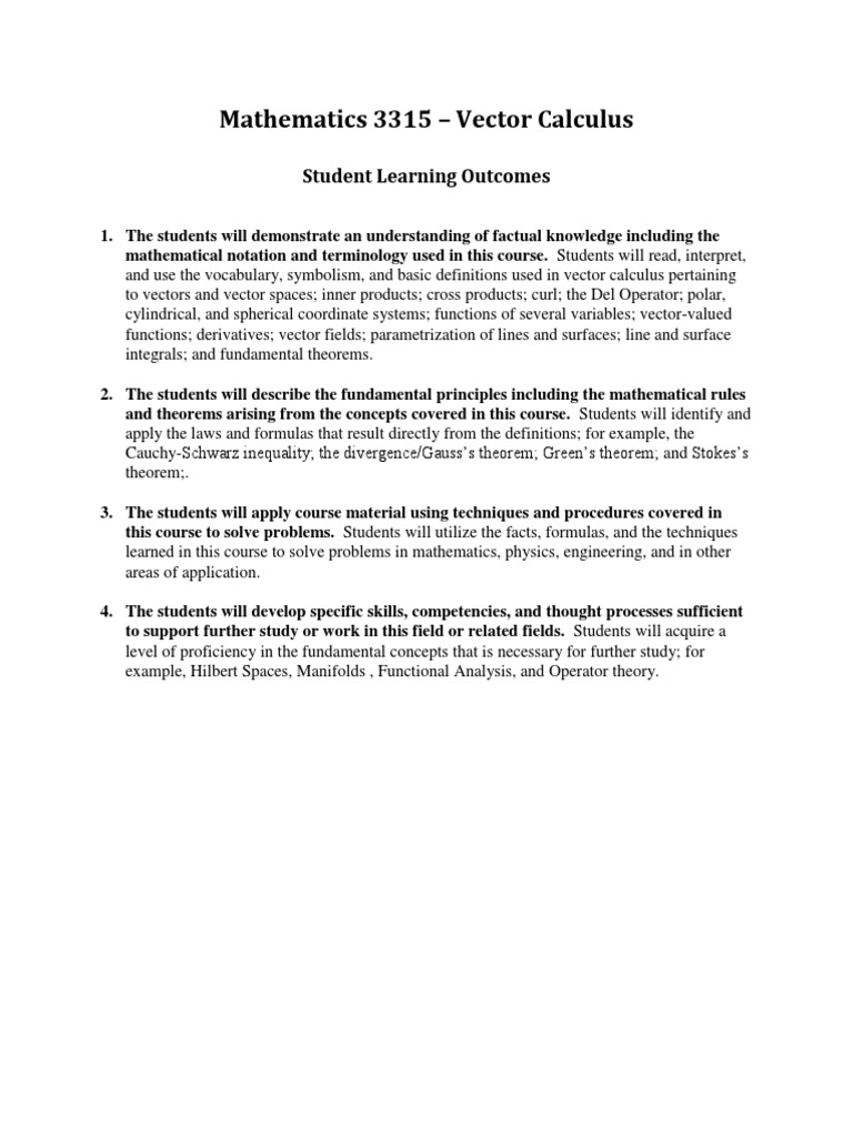 3315 Math Syllabus PDF Vector Calculus Vector Space