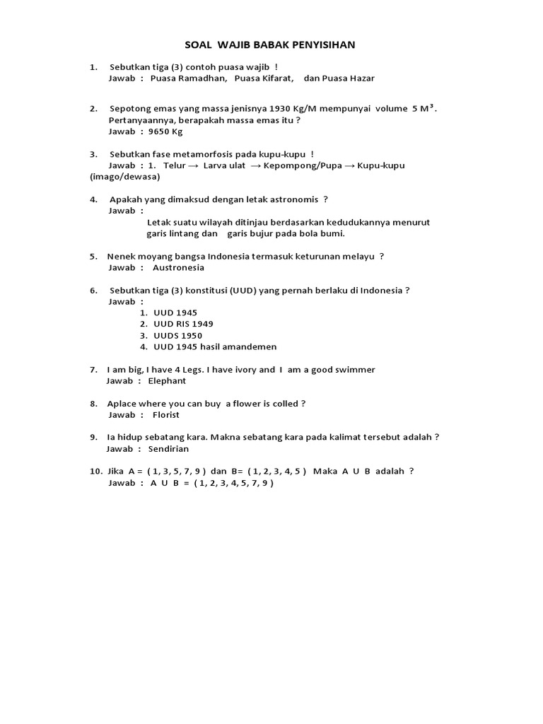 Contoh Soal Cerdas Cermat Agama Islam Tingkat Sma Contoh