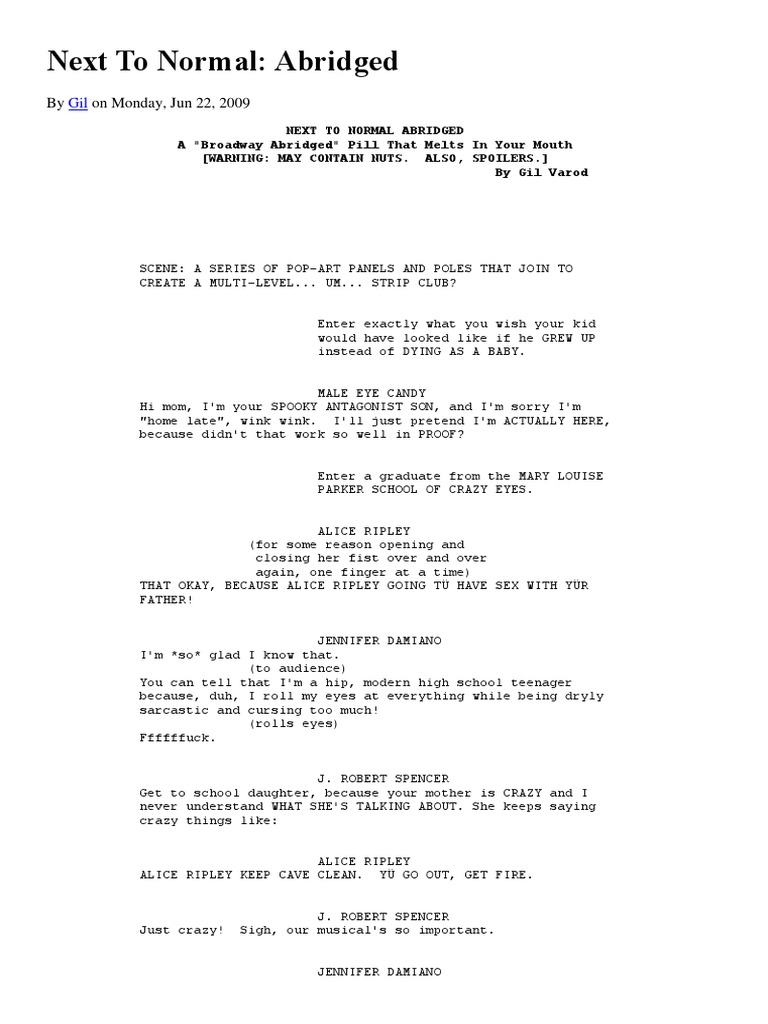 Next to Normal: Abridged Script | PDF | Leisure | Wellness