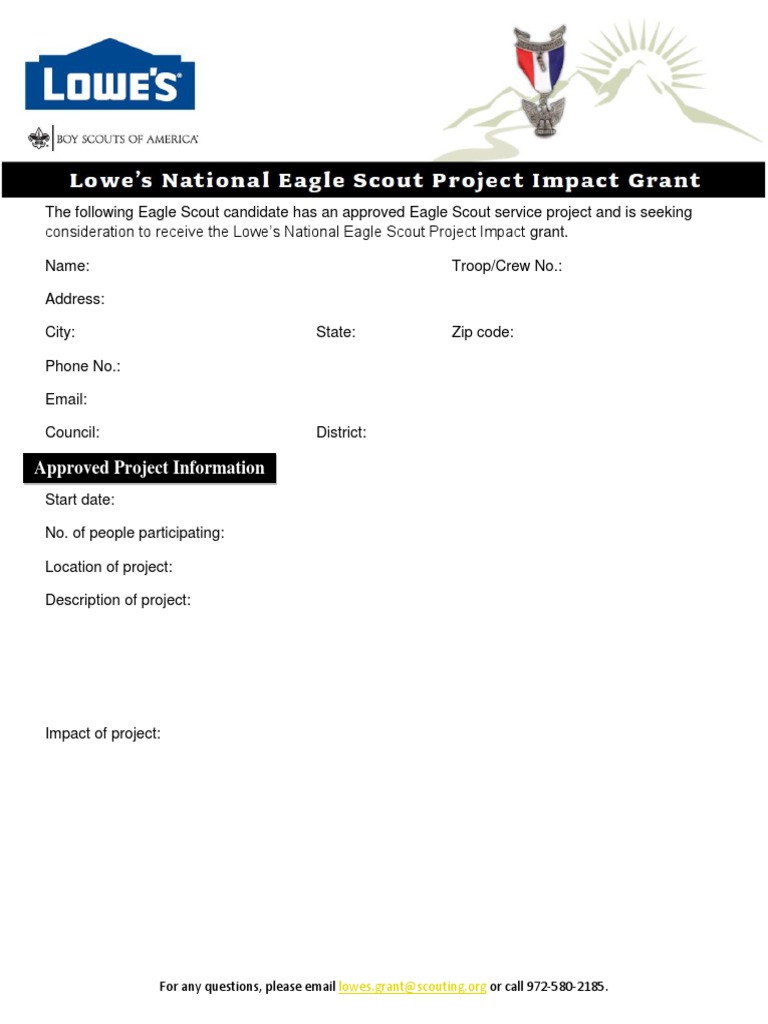 Lowes National Eagle Scout Project Impact Grant Application | PDF 