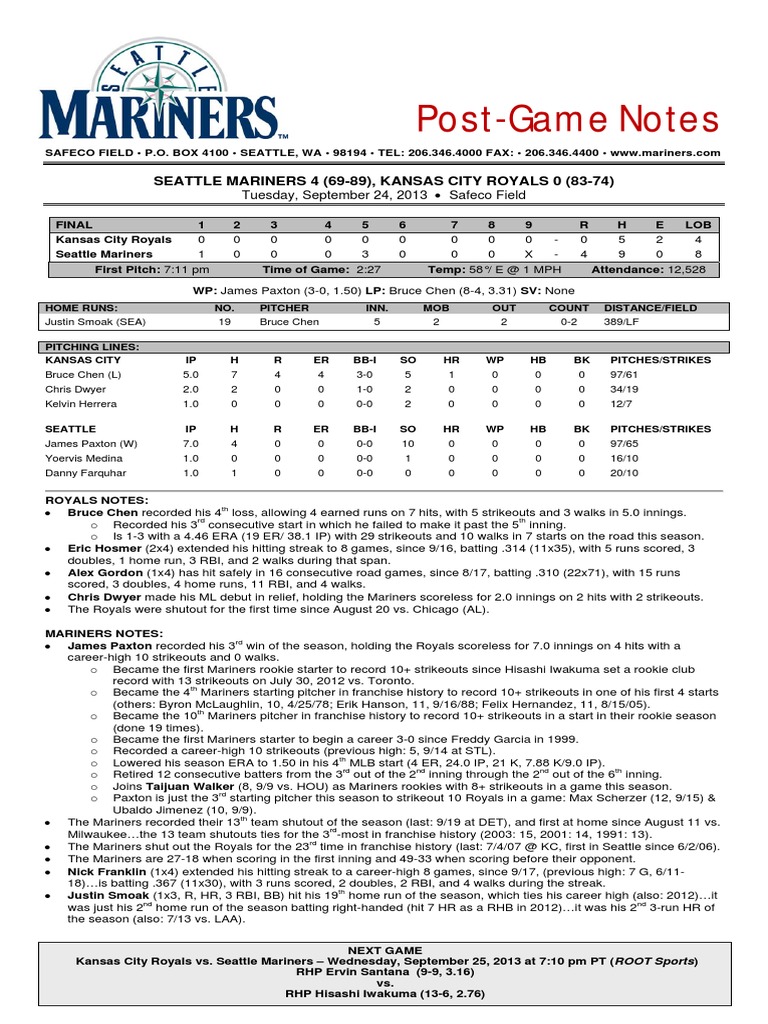 09.24.13 Post Game Notes | PDF | Home Run | Baseball Positions