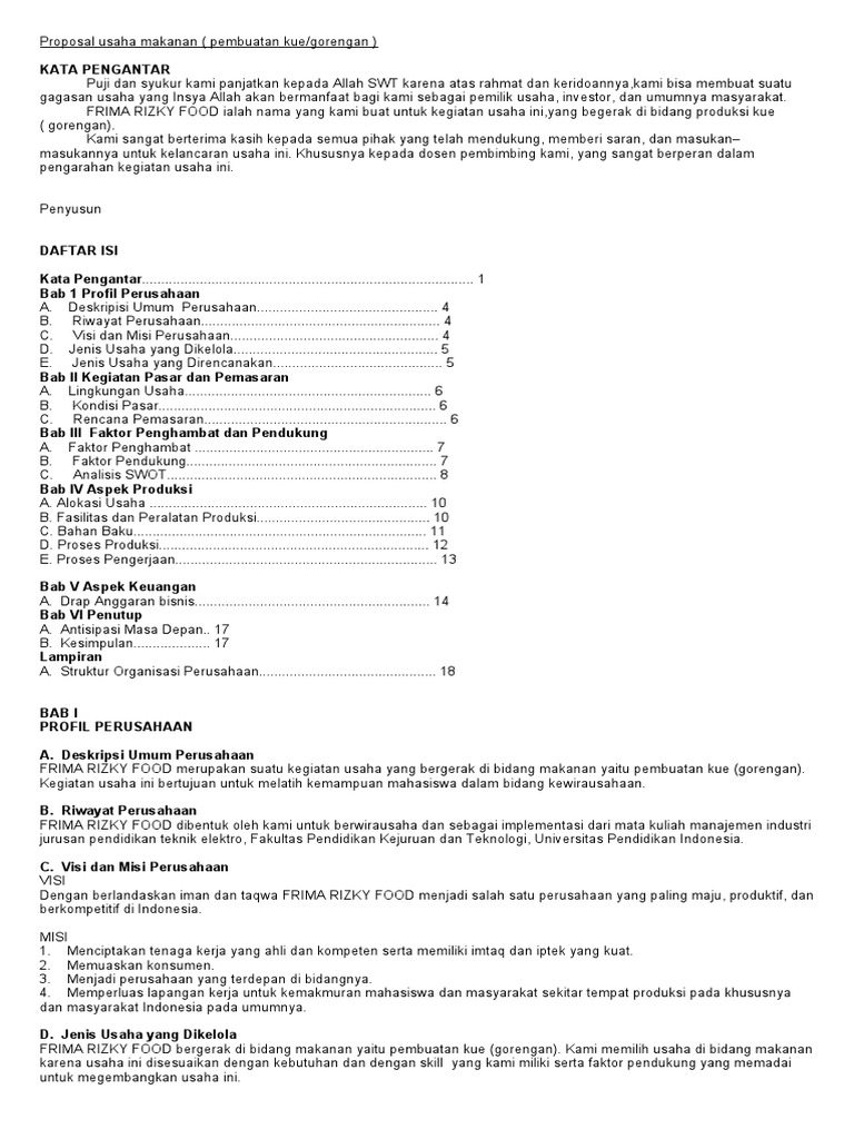 Proposal Usaha Makanan Doc