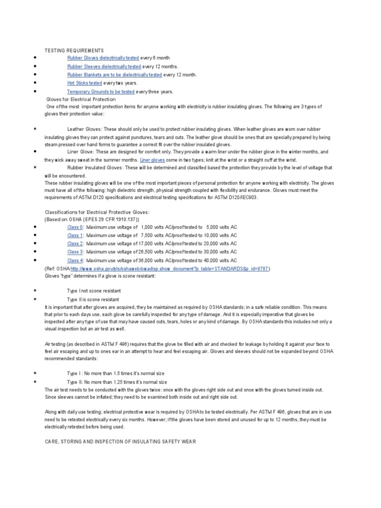 Electrical Glove Testing Requirements | PDF | Glove | Ozone