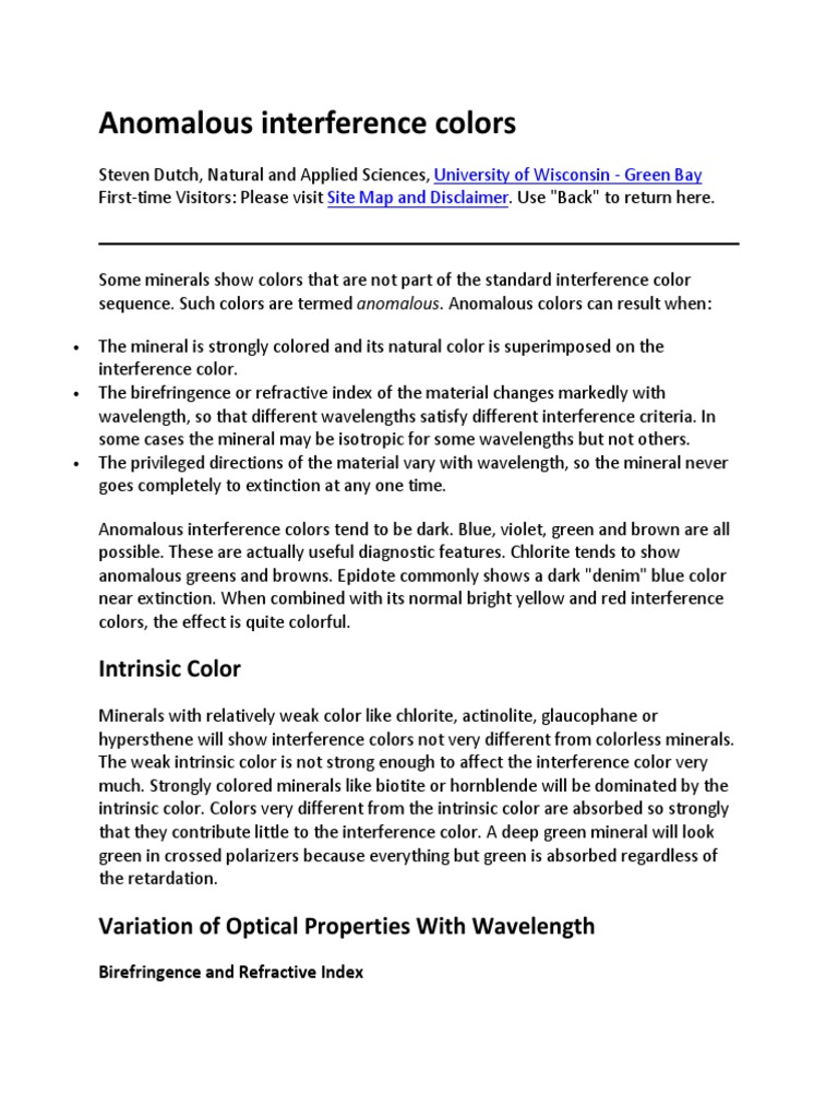 Anomalous Interference Colors in Minerals | PDF | Waves | Color
