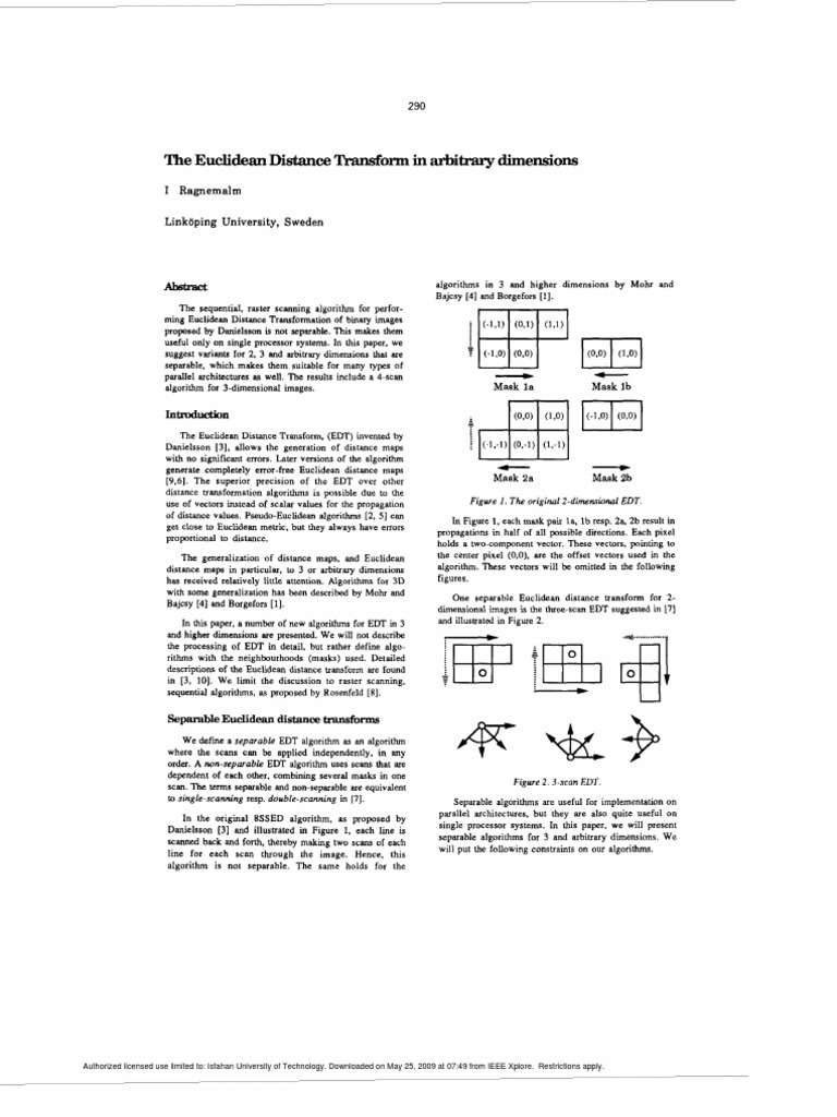 Separable Euclidean Distance Transform in 3D | PDF | Distance | Algorithms