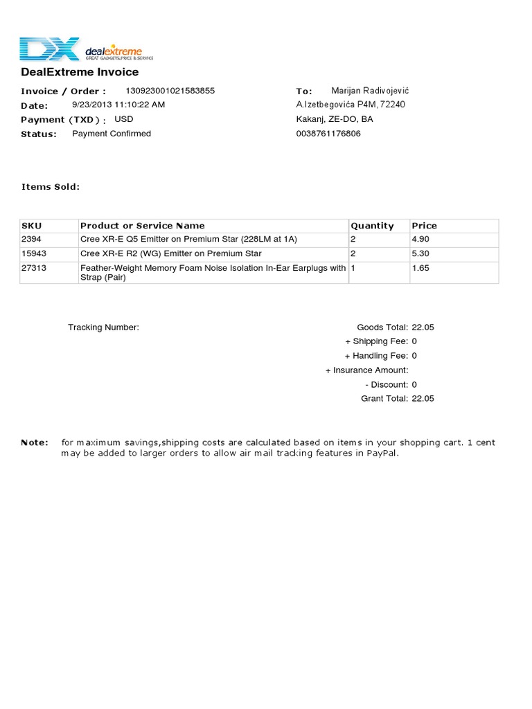 DealExtreme Invoice Summary 2013 | PDF | Business | Computers