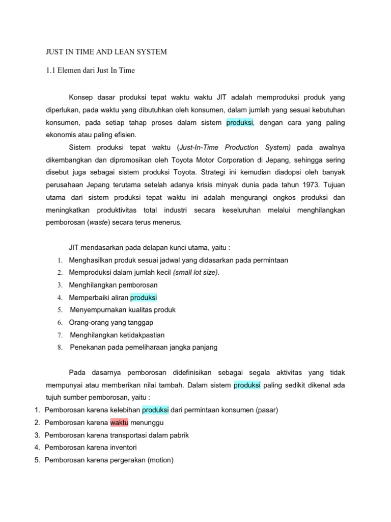 Just in Time and Lean System | PDF