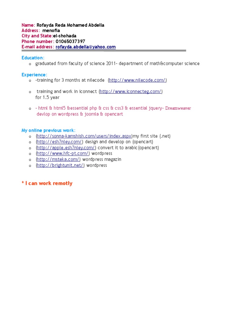 Rofayda Abdella: Web Developer Profile | PDF | Computers