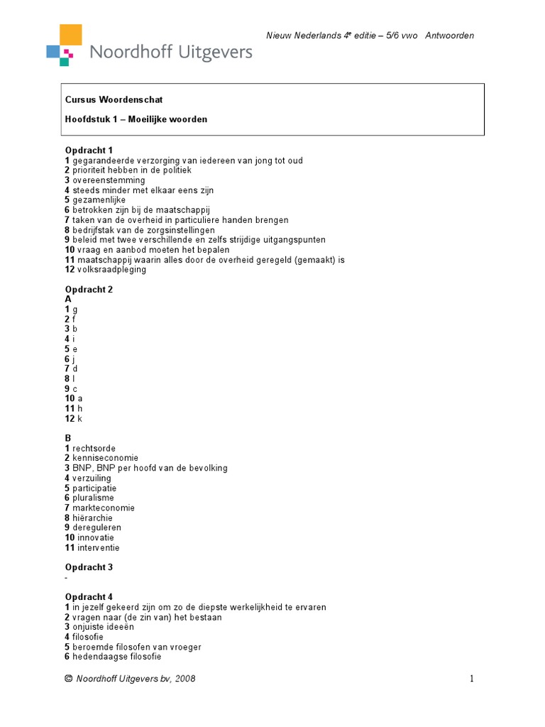Antwoorden Woordenschat H1 H2