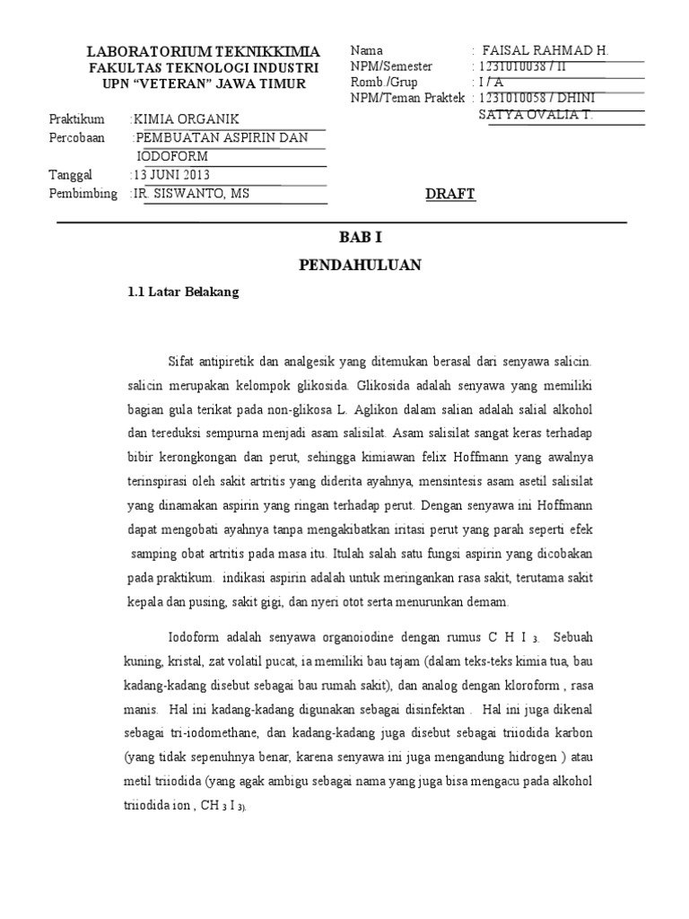 Pembuatan Aspirin Dan Iodoform PDF