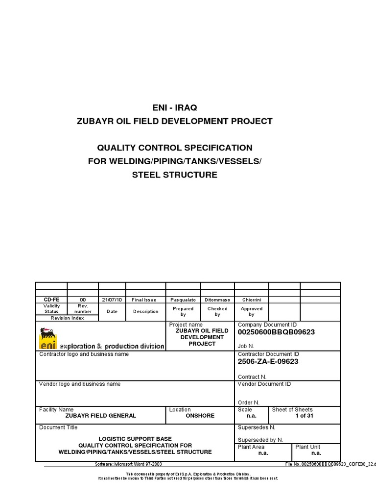 Quality Control Specification Specification (Technical Standard