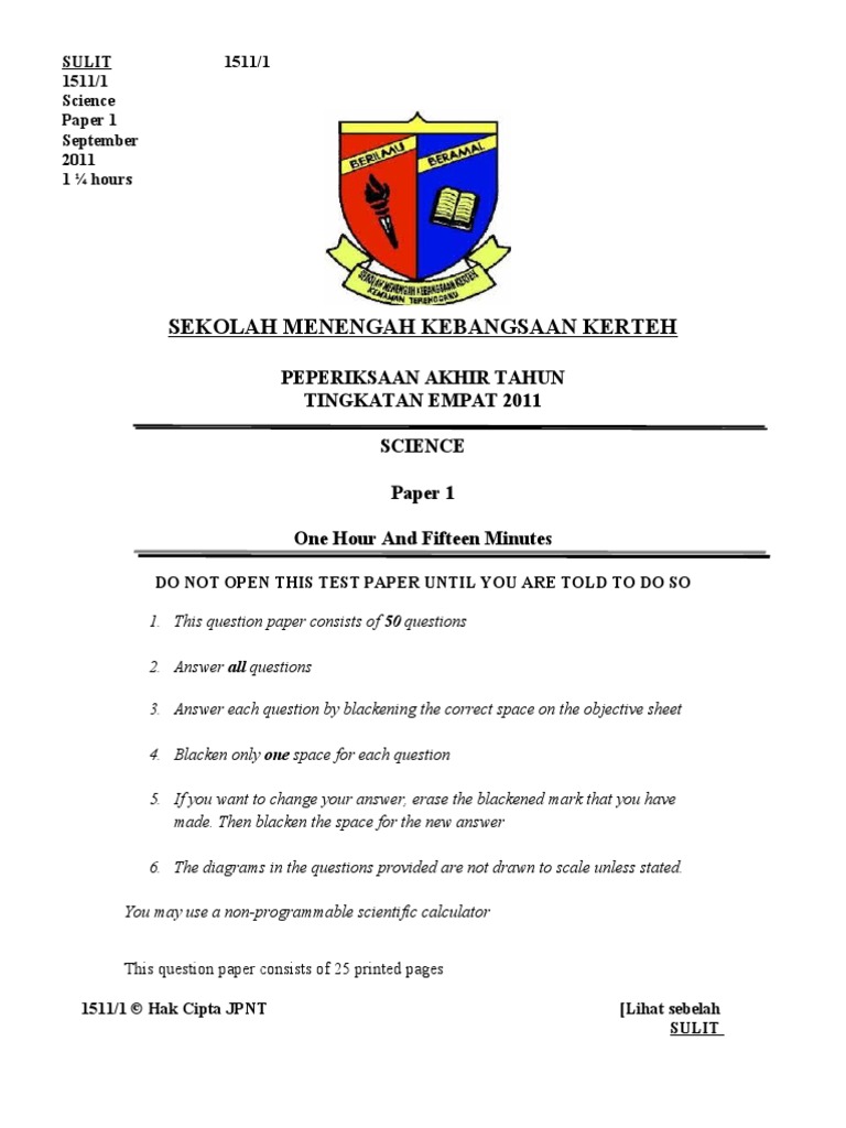 Science Form 4 - Final Exam | PDF | Nuclear Reactor | Atoms