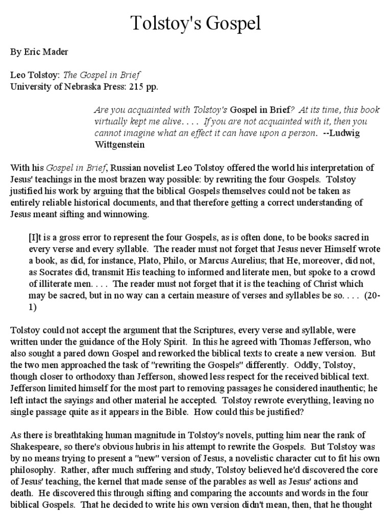 Tolstoy's Gospel Download Free PDF Gospels Leo Tolstoy