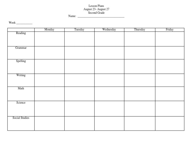 Second Grade Weekly Lesson Plans | PDF