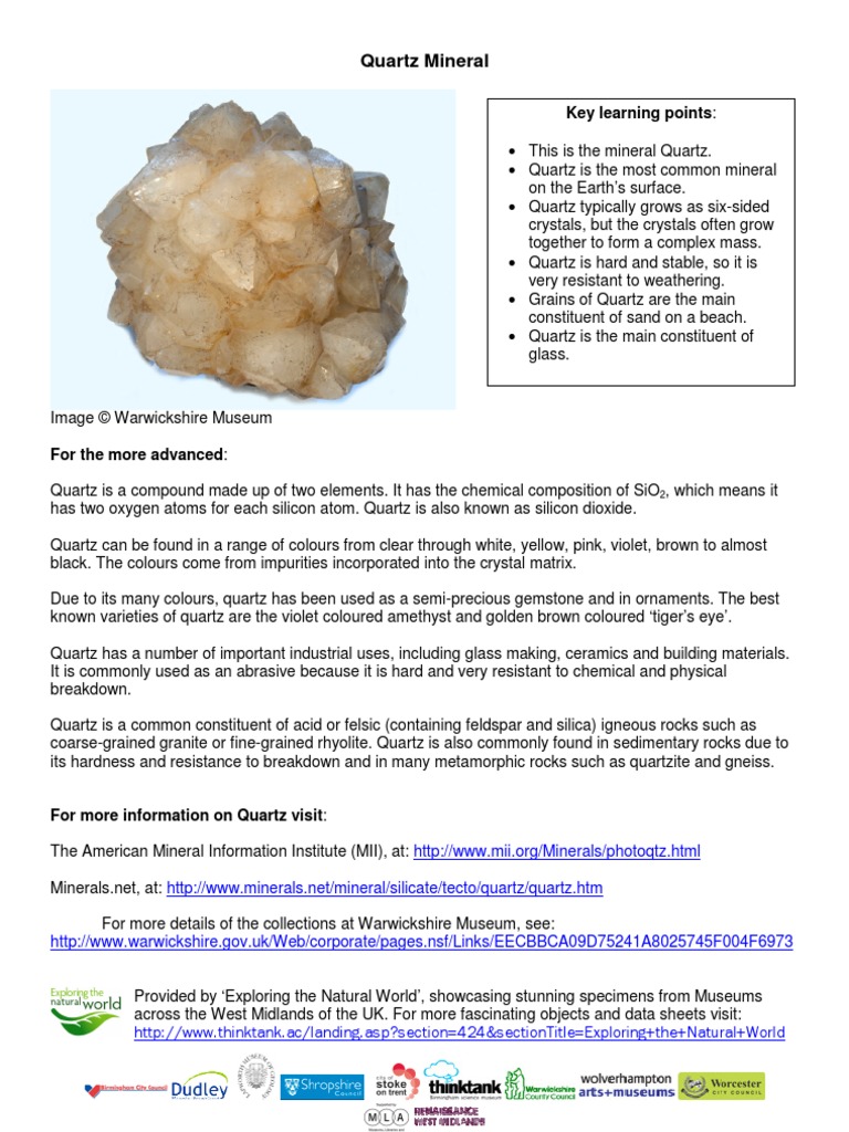 Properties and Uses of Quartz Mineral | PDF | Quartz | Rock (Geology)