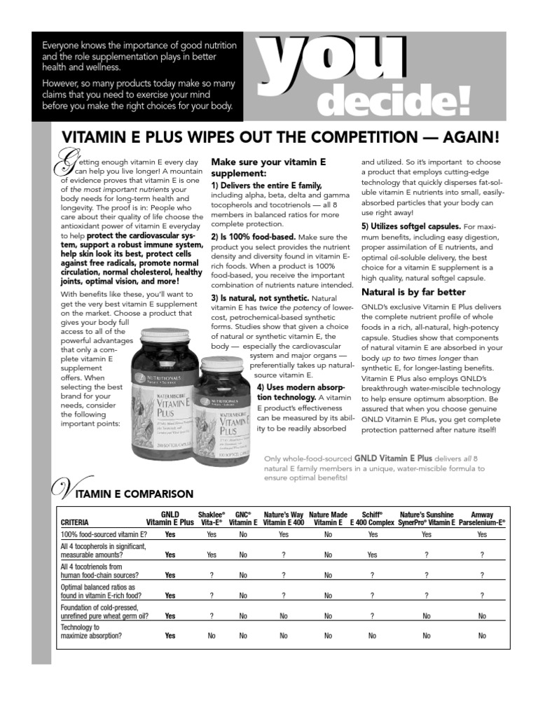 GNLD's Vitamin E You Decide! PDF Vitamin E Dietary Supplements