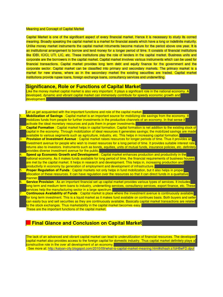 Understanding Capital Market Meaning | PDF | Financial Markets ...