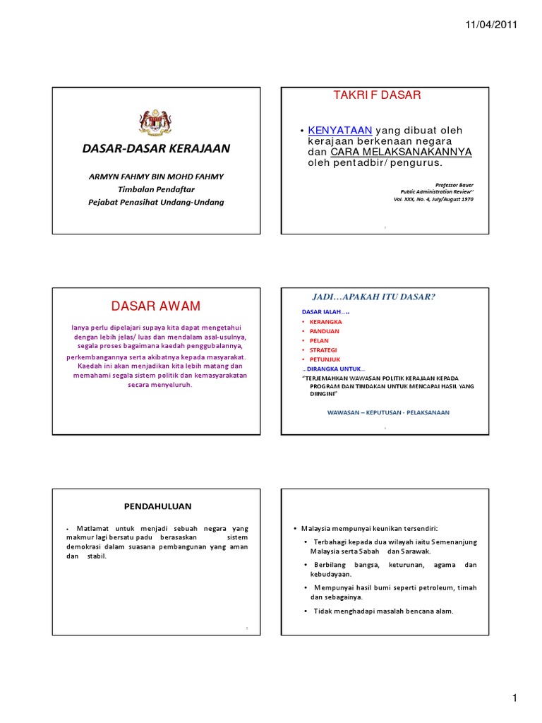 Dasar‐Dasar Kerajaan