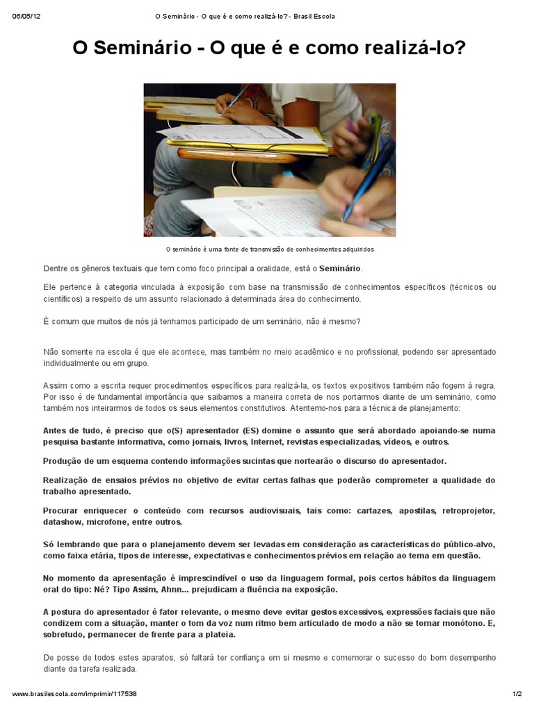 O Seminário - O Que É e Como Realizá-Lo - Brasil Escola | PDF