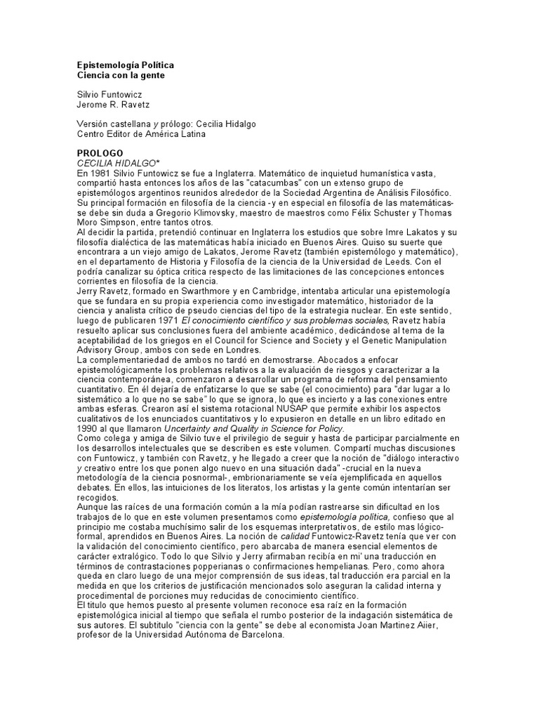 Epistemología Política Ciencia Con La Gente - Silvio Funtowicz Jerome R ...