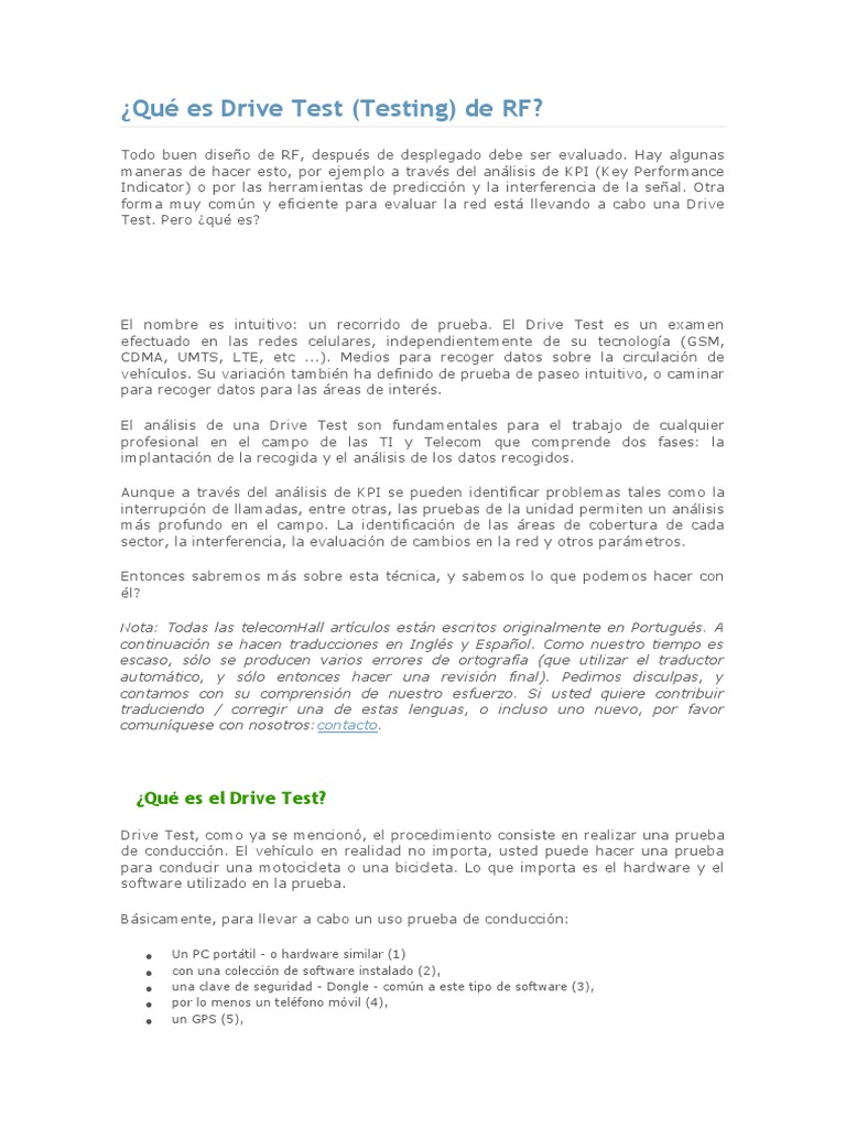 Qué es el Drive Test en Telecomunicaciones | PDF | Teléfonos móviles ...