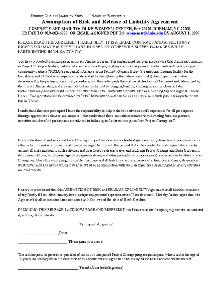 ProjectChange2009 LiabilityAgreement | PDF | Legal Liability | Civil ...