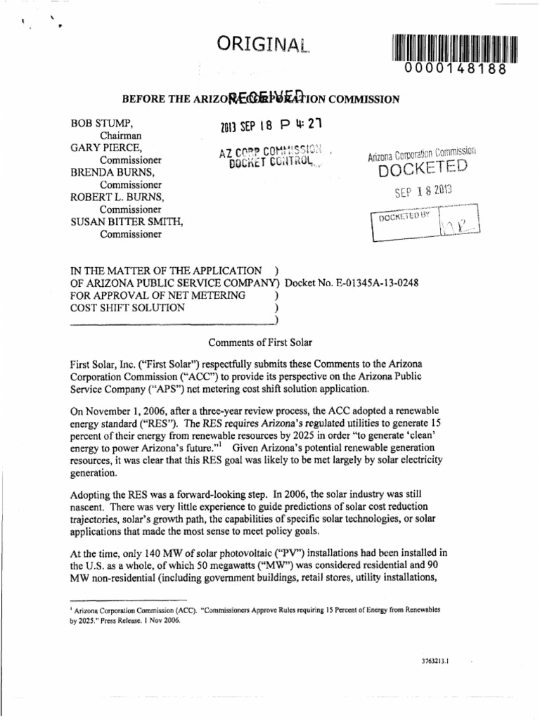 First Solar Filing To Azcc Pdf Photovoltaics Solar Energy