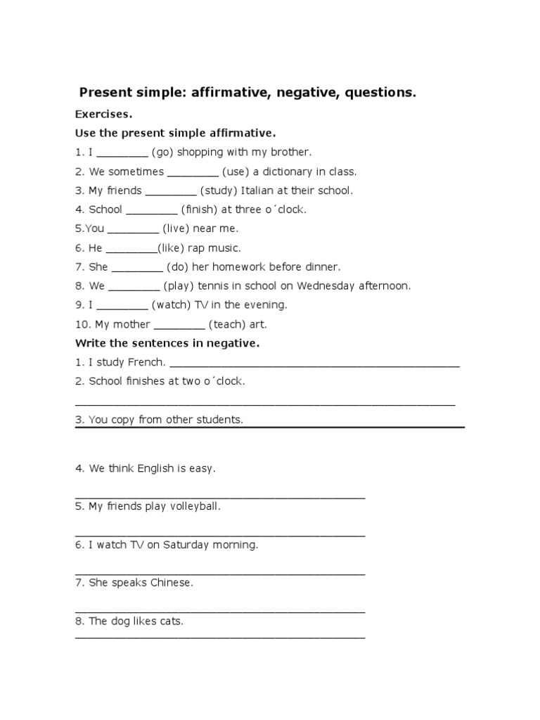 Present Simple: Affirmative, Negative, Questions | PDF | Language Arts ...
