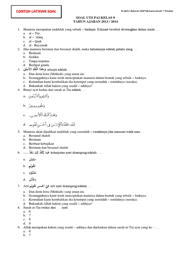 Soal Dan Jawaban Pai Kelas 9 Semester 2doc