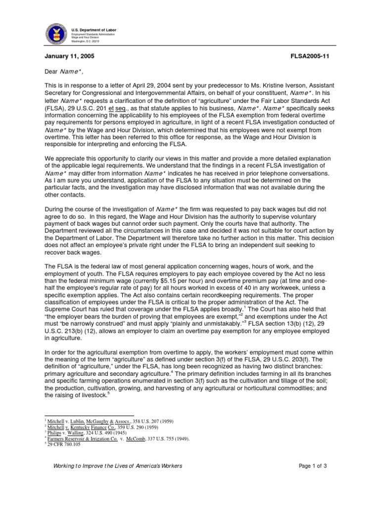 Department of Labor: 2005 01 11 11 FLSA BrushEradication | PDF ...