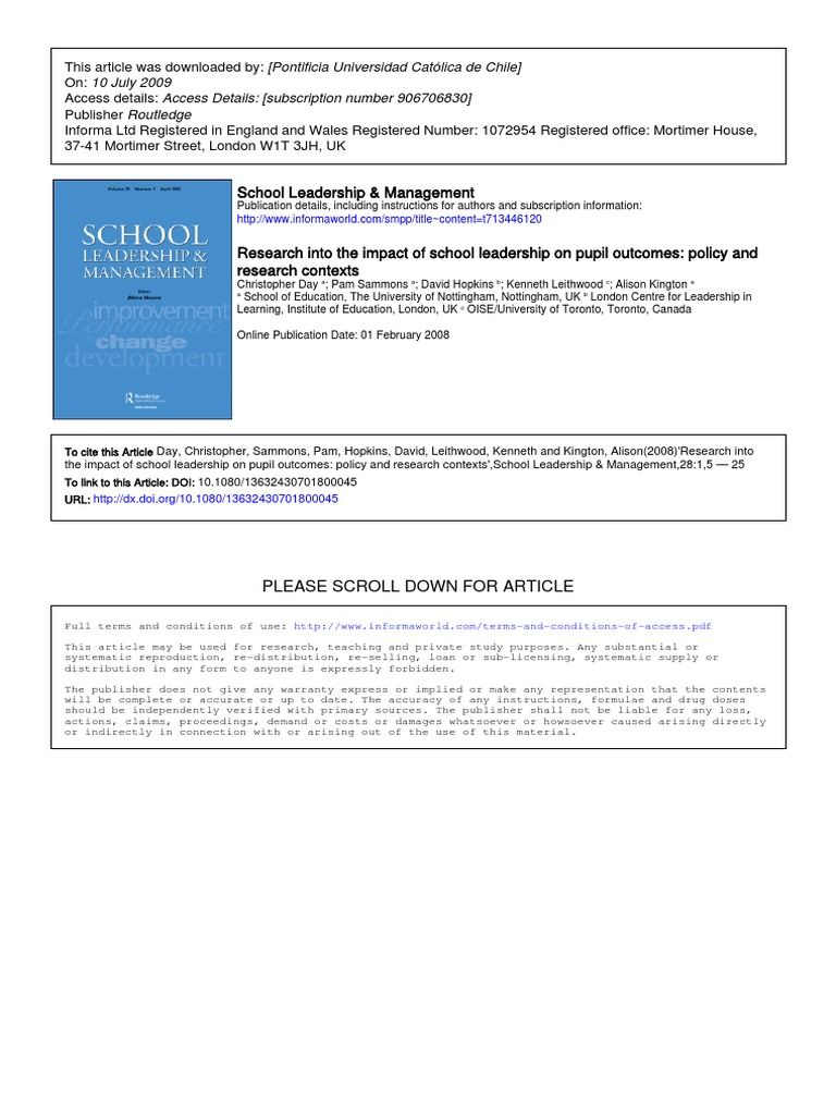 School Leadership Impact on Pupil Outcomes | PDF | Leadership | Survey ...