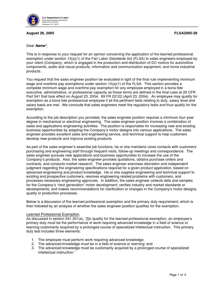 FLSA Exemption for Sales Engineers | PDF | Salary | Overtime