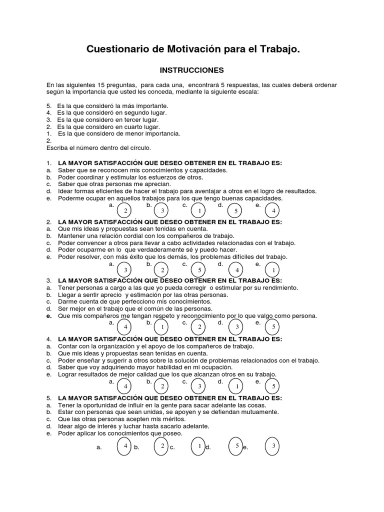 Cuestionario de Motivación para El Trabajo | PDF | Motivación ...