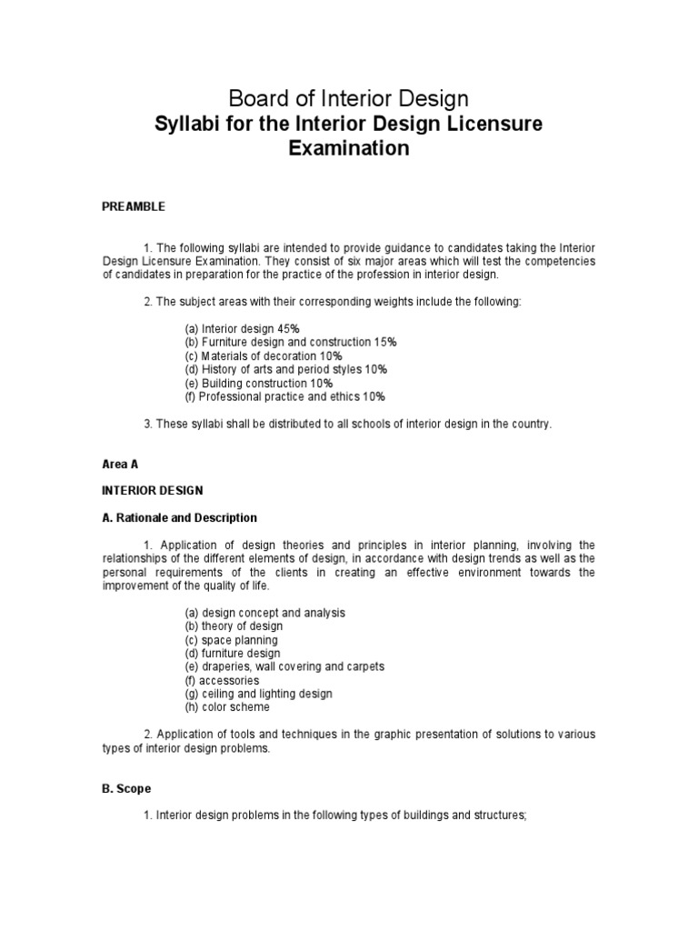 Interior Design Licensure Exam Syllabi | PDF | Interior Design | Flooring