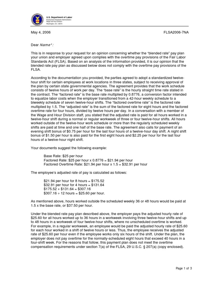 FLSA Compliance: Blended Rate Pay Plan | PDF | Overtime | Working Time