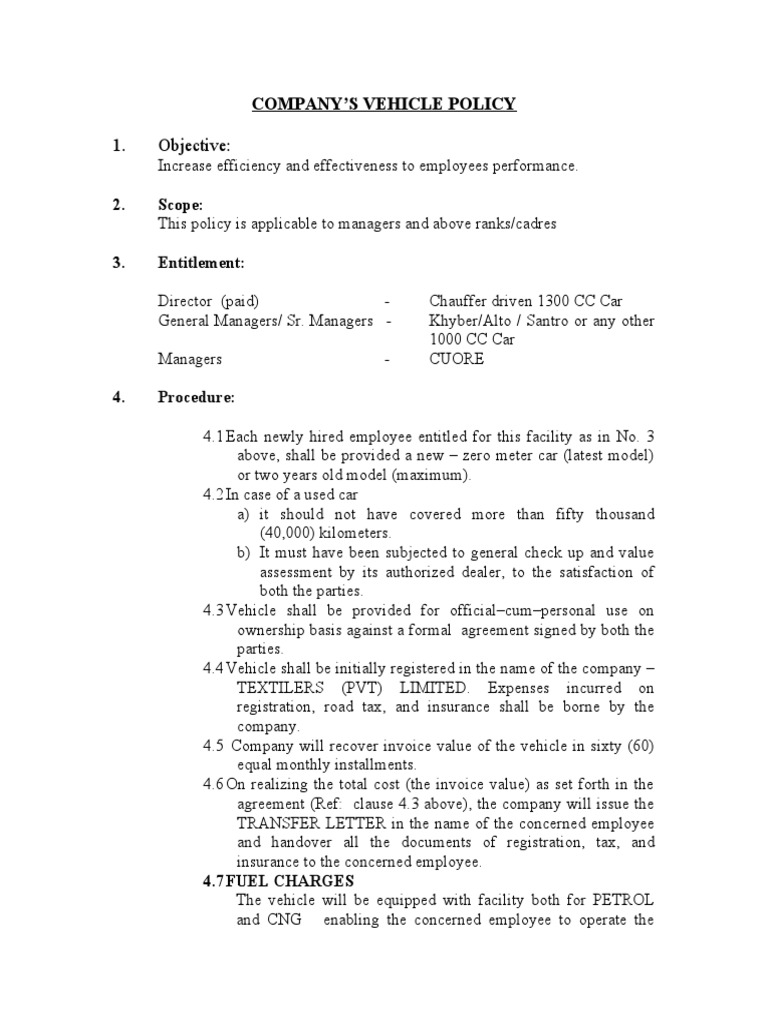 Vehicle Policy Employment Labour