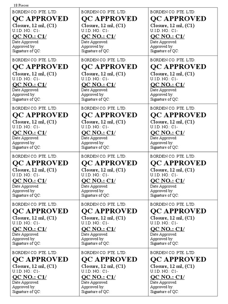 Approved Label - Closure, 12 ML, (C1) | PDF | Technology & Engineering