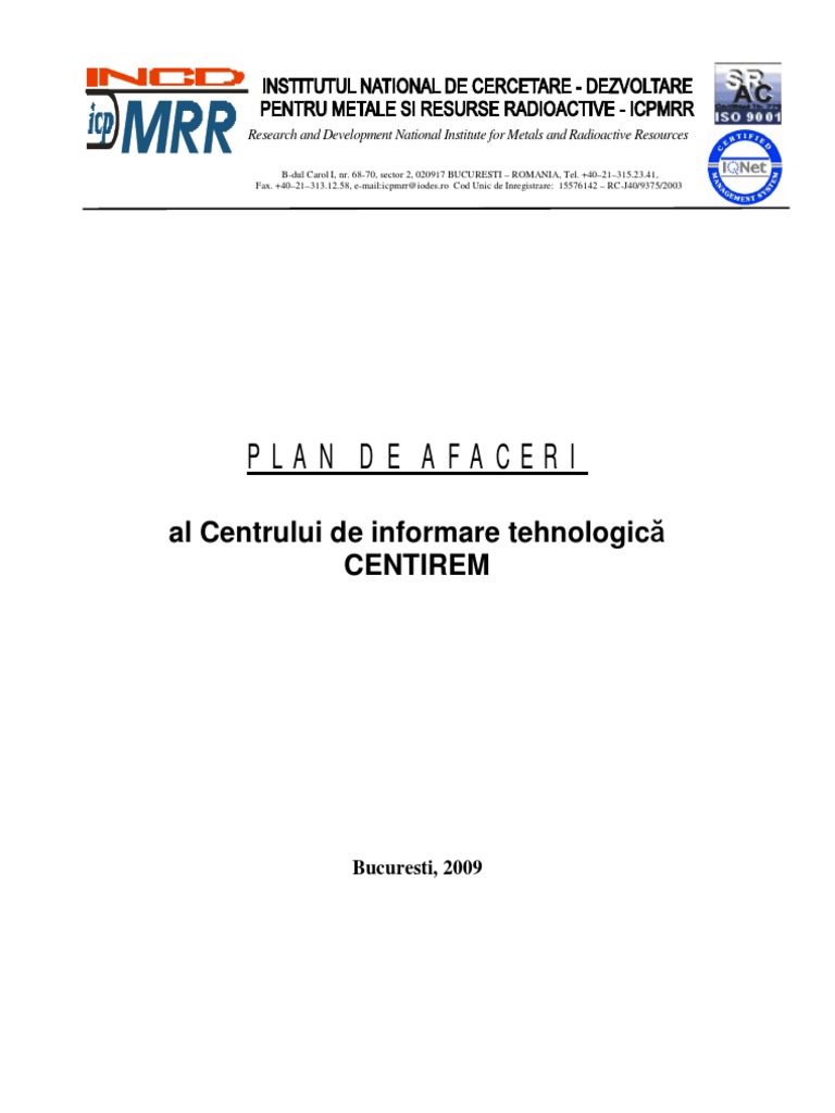 Plan de Afaceri Centirem, DR - Ing. Dan C. Badea | PDF