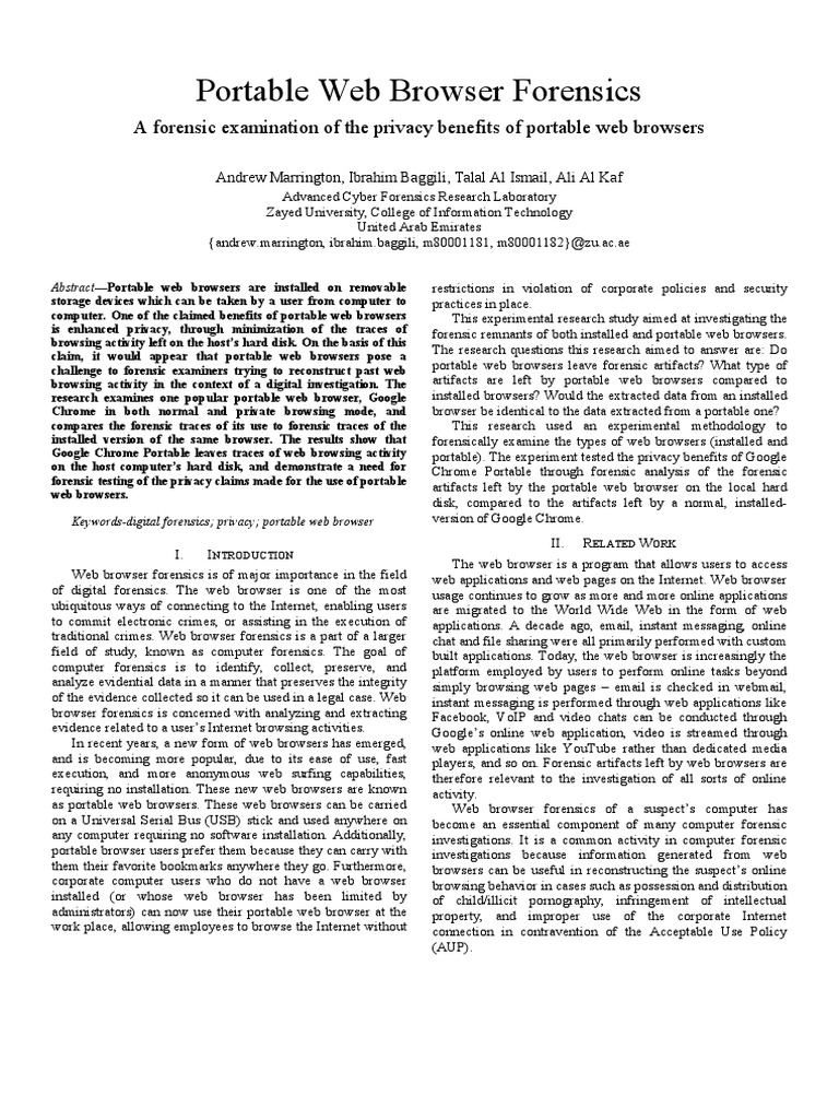 Forensic Analysis of Portable Browsers | PDF | Web Browser | Google Chrome
