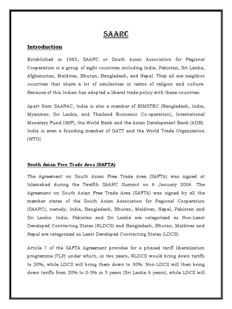 Saarc Pdf International Business Trade