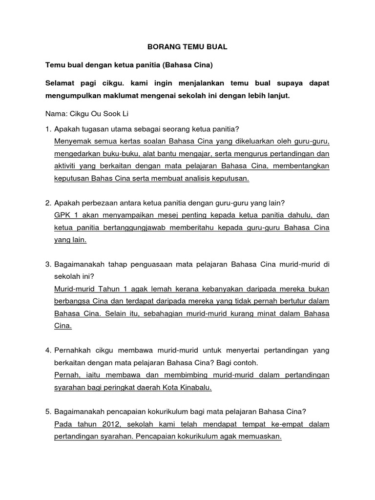 Temu Bual Ketua Panitia Pdf