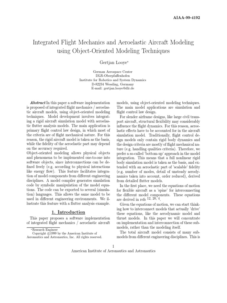 Integrated Flight Mechanics and Aeroelastic Aircraft Modeling Using ...