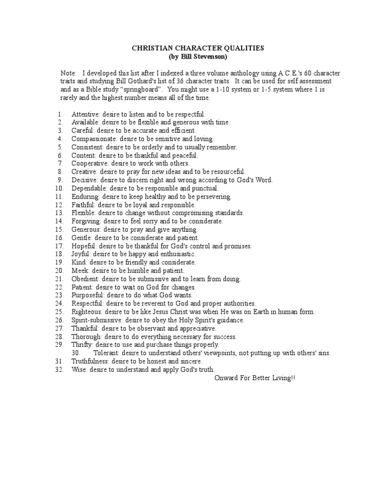 Christian Character Qualities List | PDF