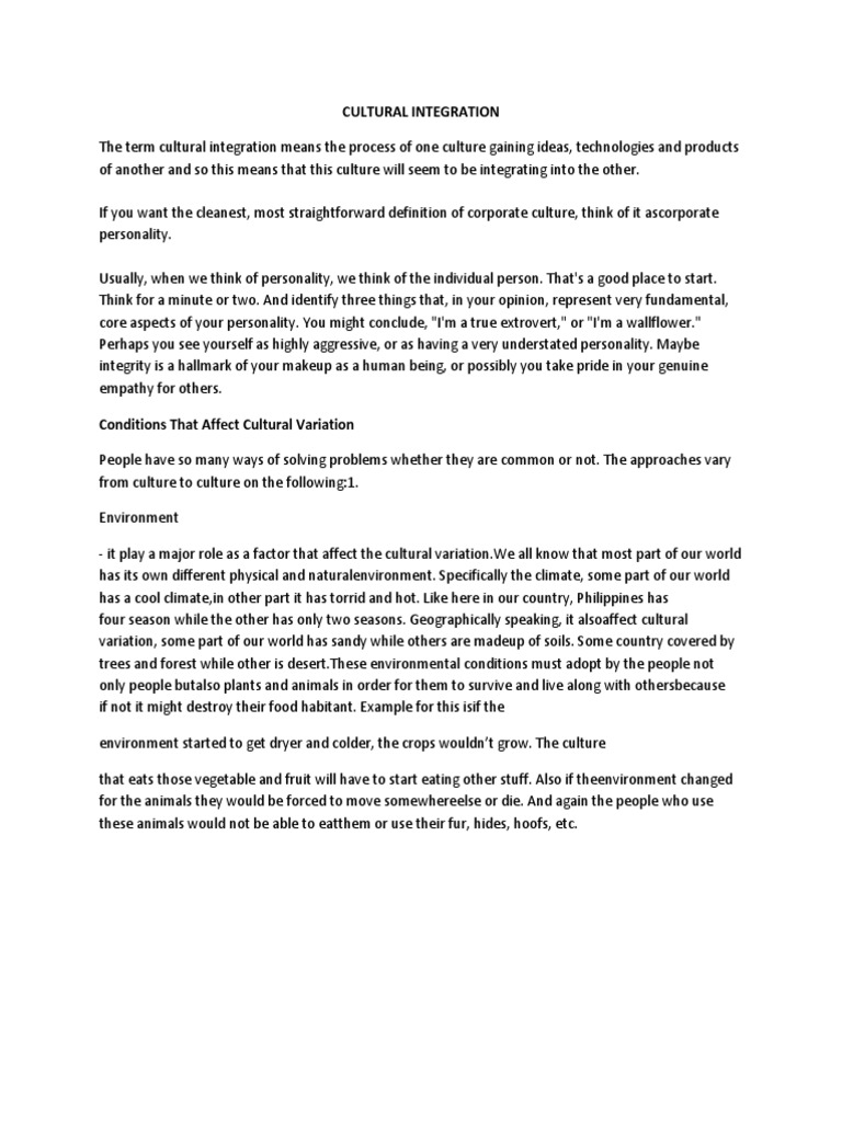 Understanding Cultural Integration | PDF | Self-Improvement | Lifestyle