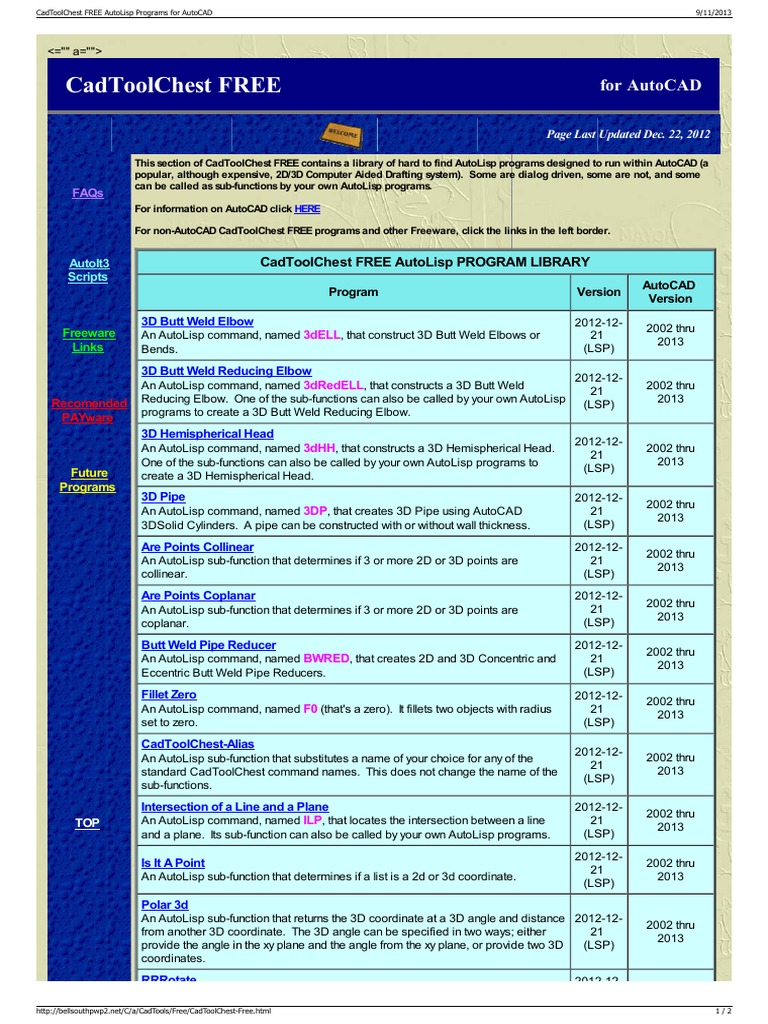 CadToolChest FREE AutoLisp Programs For AutoCAD | PDF | Software ...